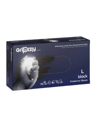 ZARYS rękawice nitrylowe Gripzzly czarne  – rozmiar L  | Hurt B2B