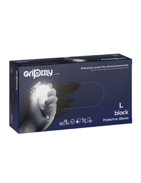 ZARYS rękawice nitrylowe Gripzzly czarne  – rozmiar L  | Hurt B2B